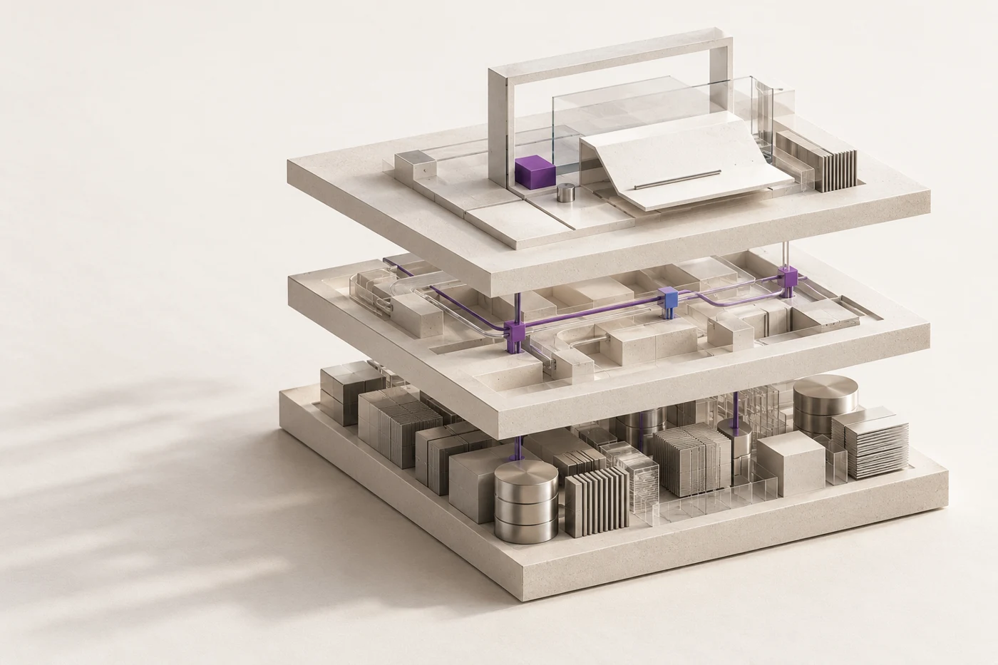 Architectural model showing a custom application built over workflow and data layers.